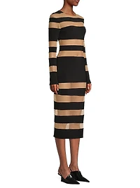 Semi-Sheer Striped Midi-Dress