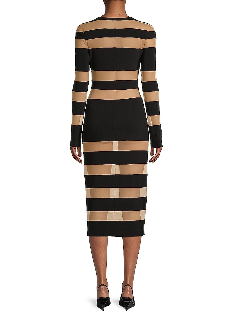 Semi-Sheer Striped Midi-Dress