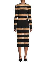 Semi-Sheer Striped Midi-Dress