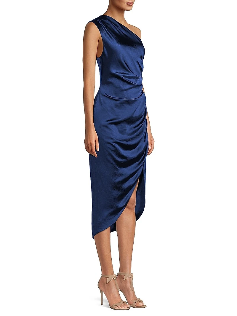 Cassini Satin One-Shoulder Dress