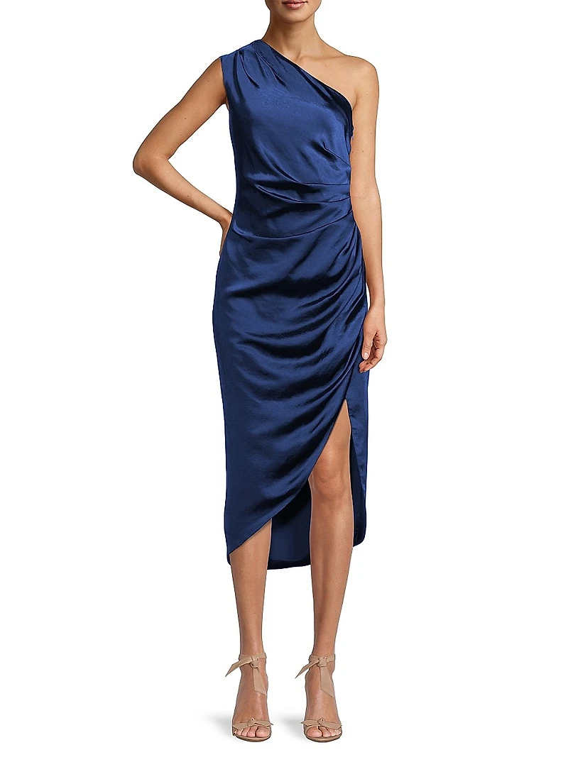 Cassini Satin One-Shoulder Dress