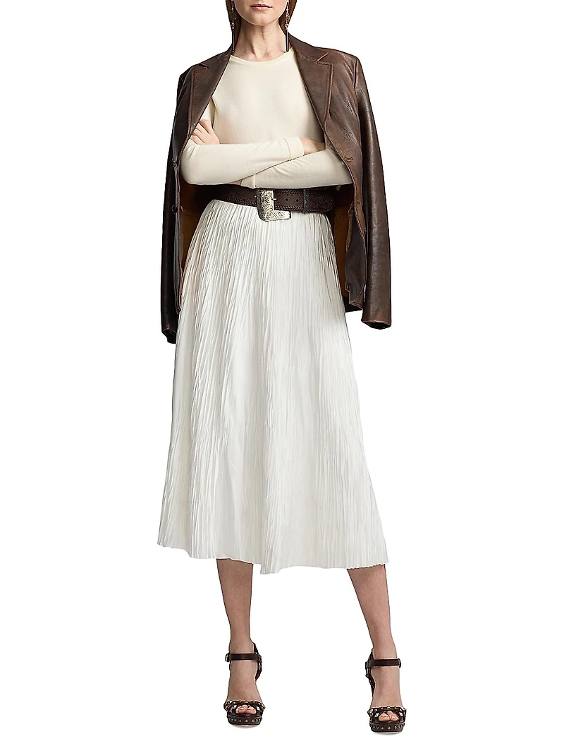 Malone Pleated Satin Skirt