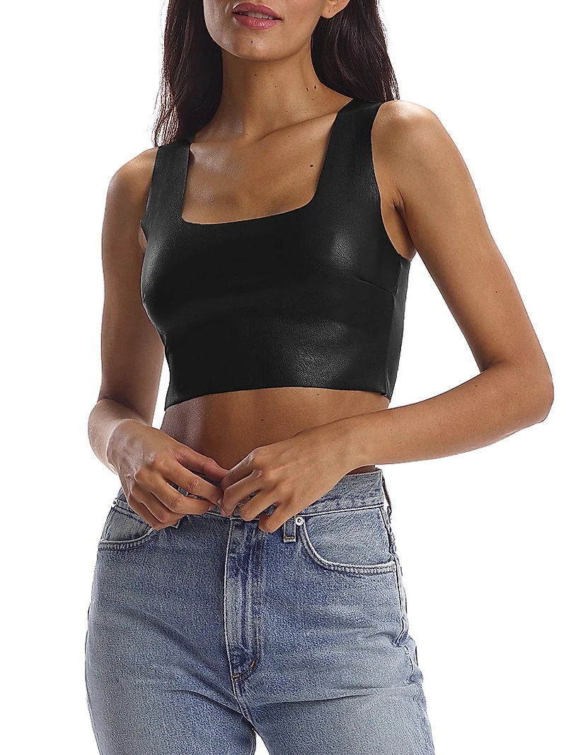 Squareneck Faux Leather Crop Top