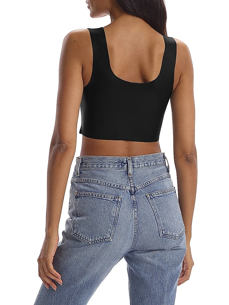 Squareneck Faux Leather Crop Top