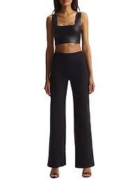 Squareneck Faux Leather Crop Top