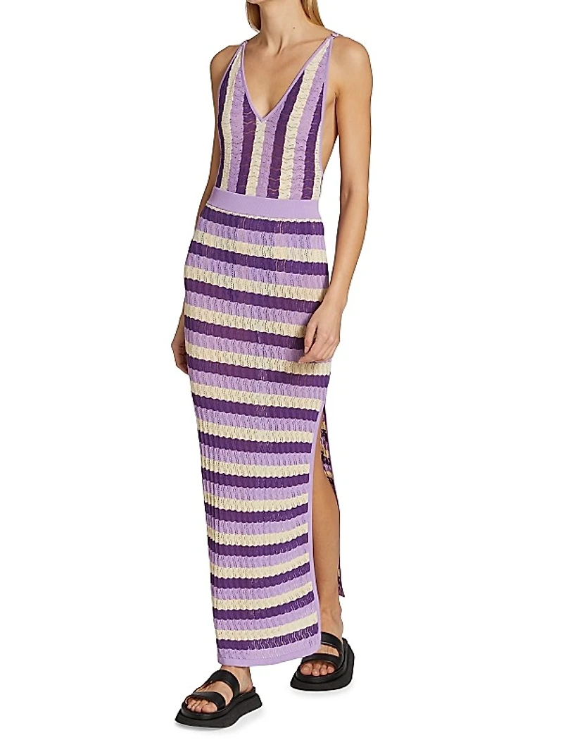 June Striped Pointelle Knit Maxi skirt