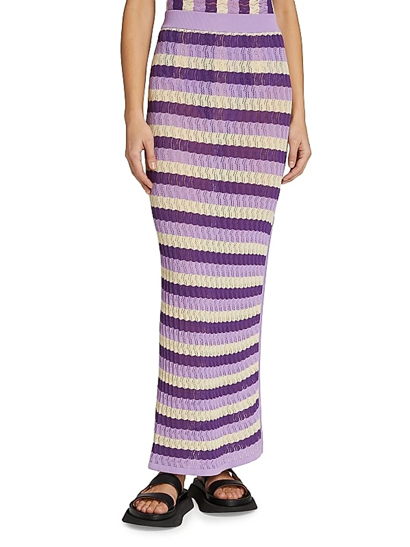 June Striped Pointelle Knit Maxi skirt