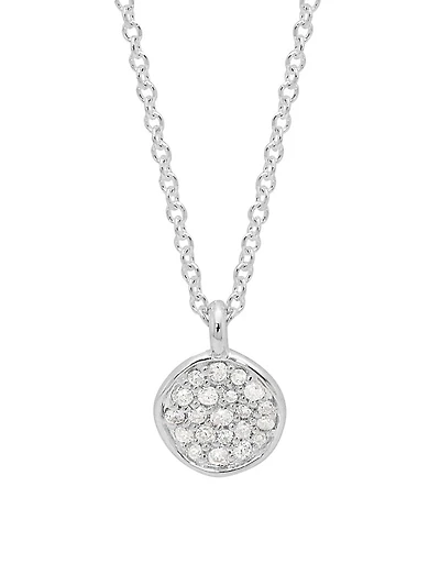Stardust Mini Flower Silver & Diamond Disc Pendant Necklace