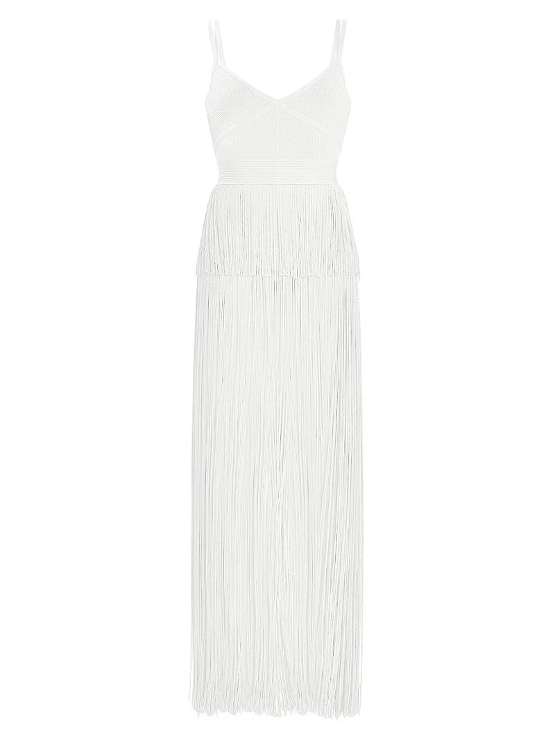 Strappy Ottoman Fringe Gown