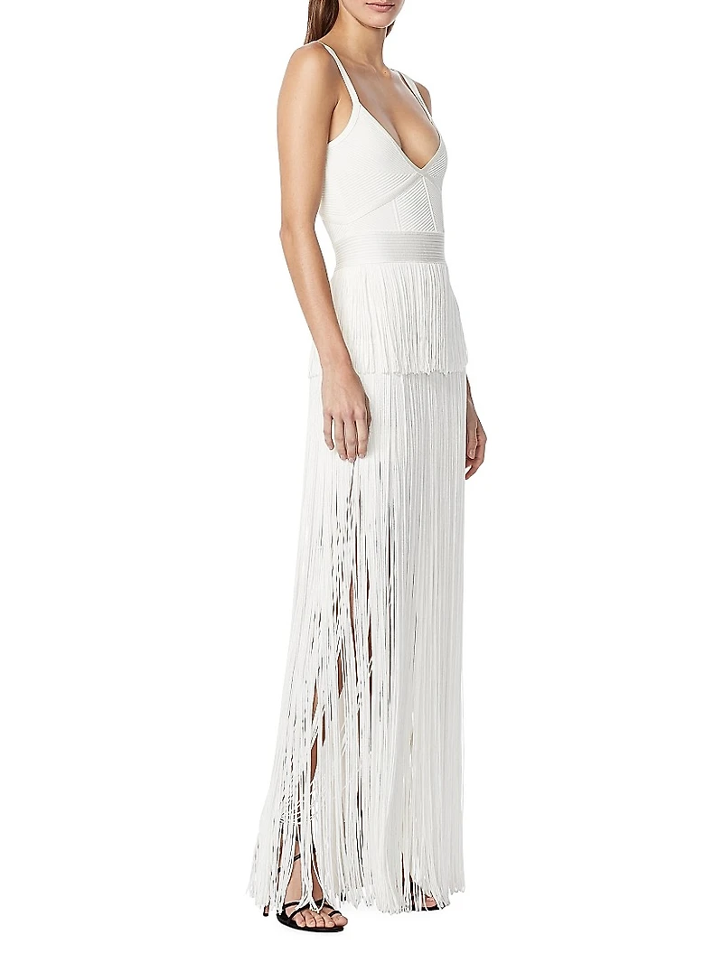 Strappy Ottoman Fringe Gown