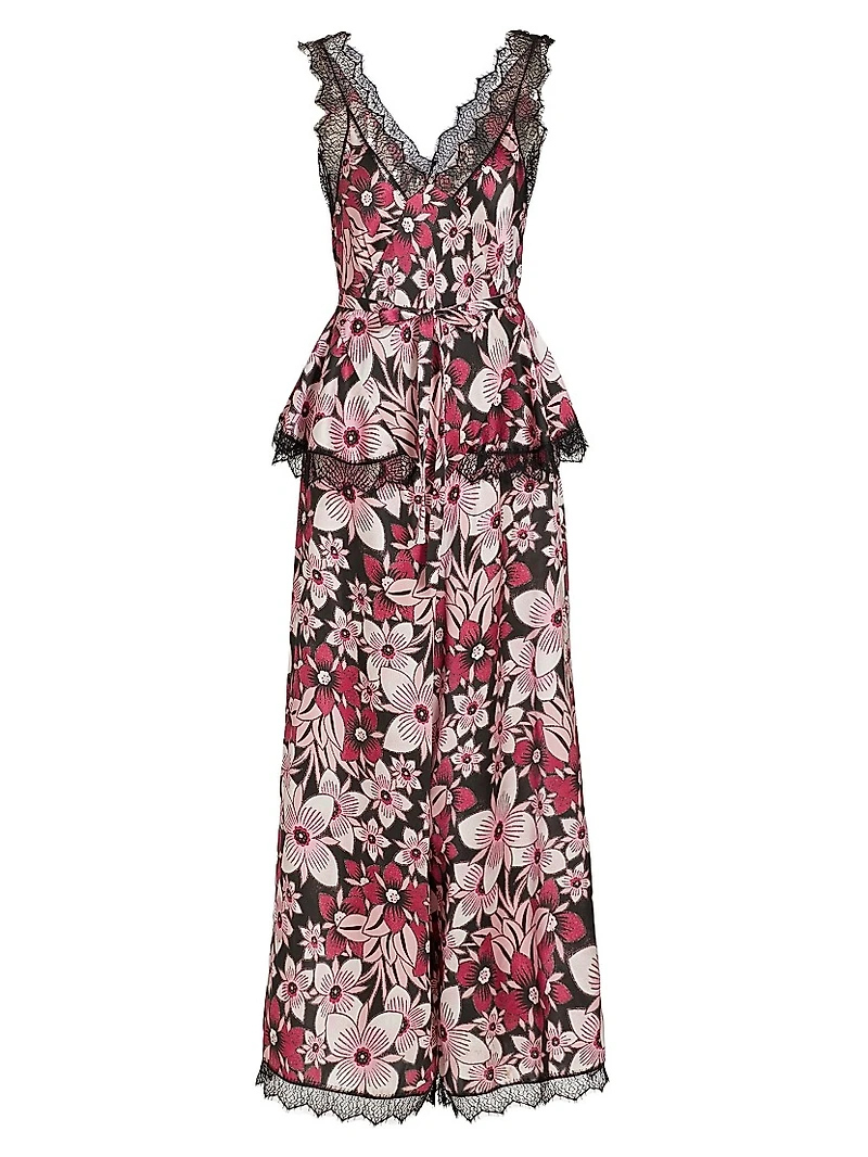 Floral Silk Satin & Chiffon WIde-Leg Jumpsuit