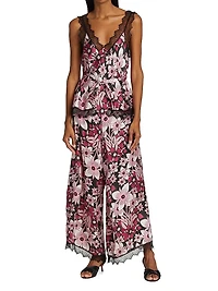 Floral Silk Satin & Chiffon WIde-Leg Jumpsuit