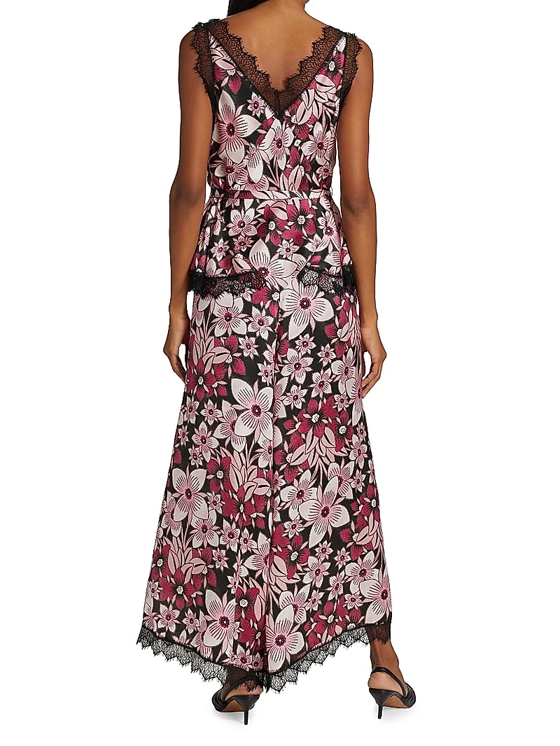 Floral Silk Satin & Chiffon WIde-Leg Jumpsuit