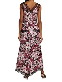 Floral Silk Satin & Chiffon WIde-Leg Jumpsuit