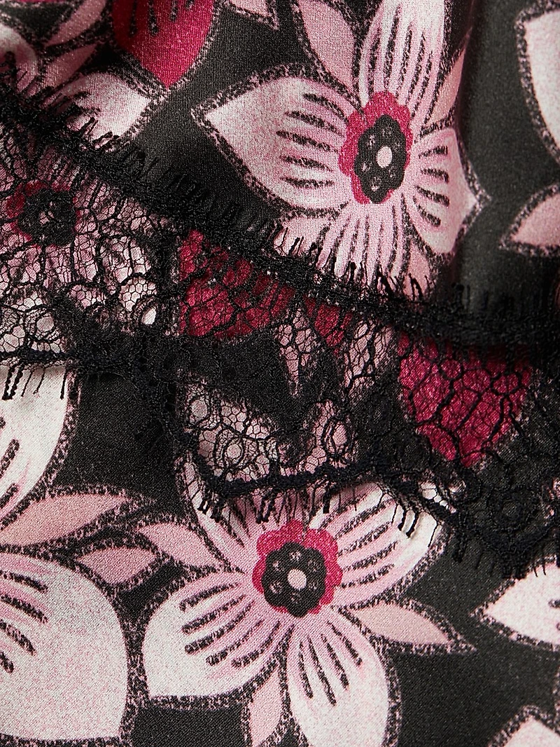 Floral Silk Satin & Chiffon WIde-Leg Jumpsuit