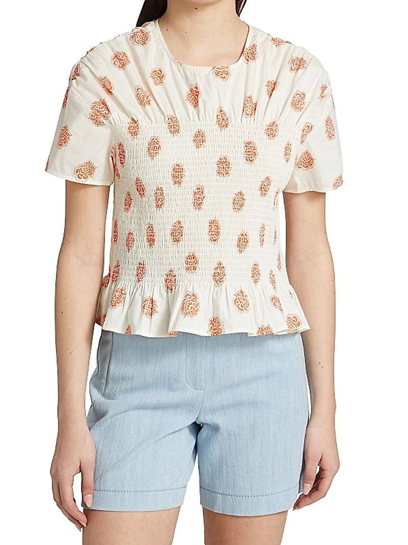 Mynowa Smocked Cotton Top