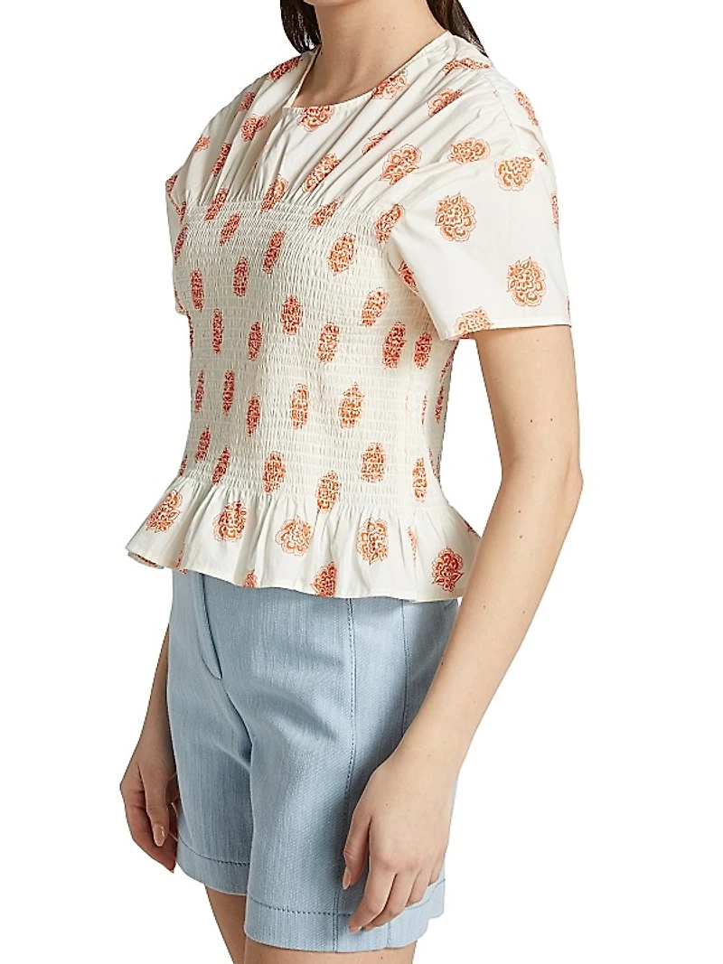 Mynowa Smocked Cotton Top