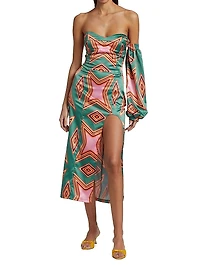 Geometric-Print Satin Midi-Dress