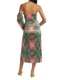 Geometric-Print Satin Midi-Dress