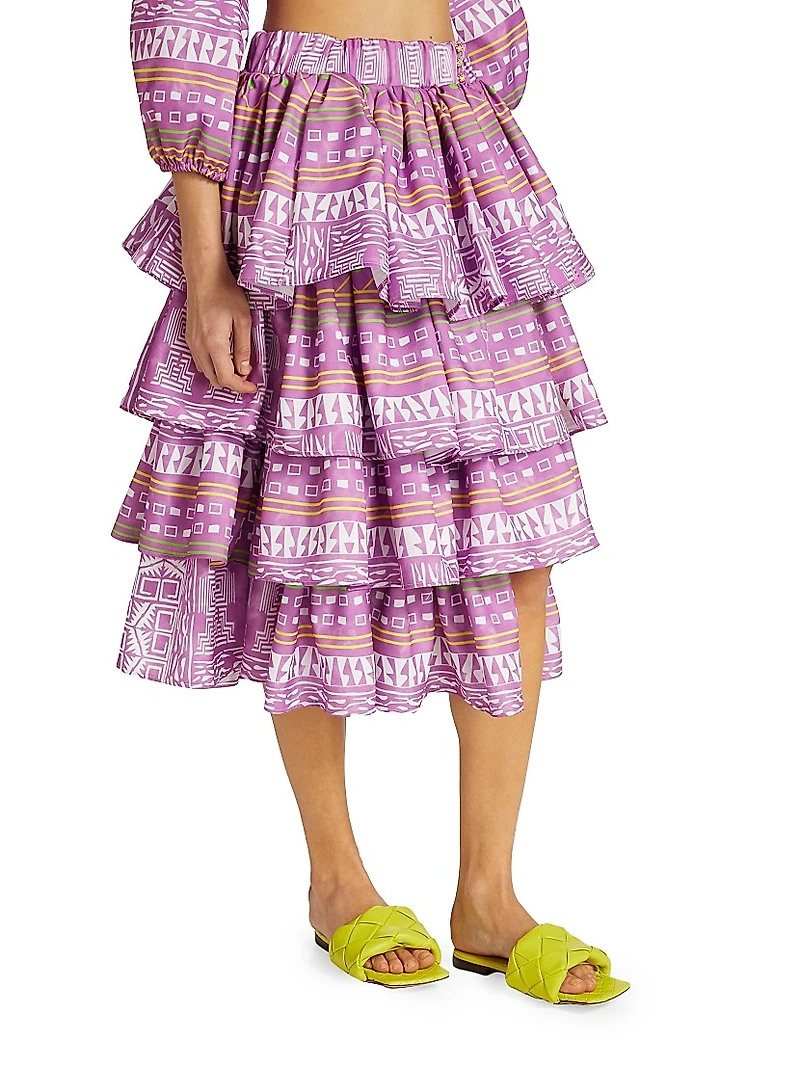 Geometric-Print Ruffle Skirt