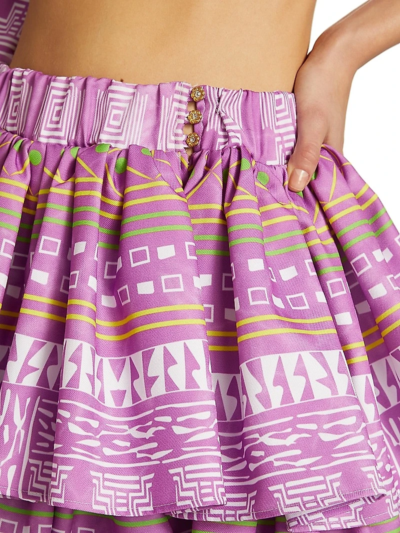 Geometric-Print Ruffle Skirt