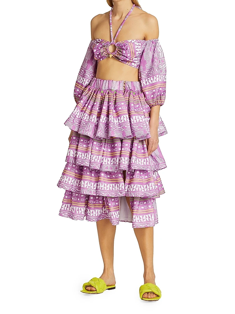 Geometric-Print Ruffle Skirt