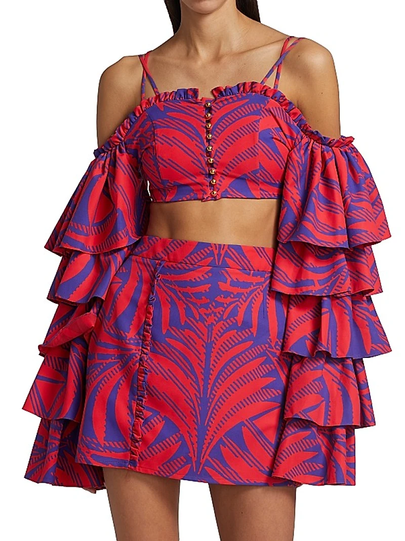 Printed Ruffle-Sleeve Top