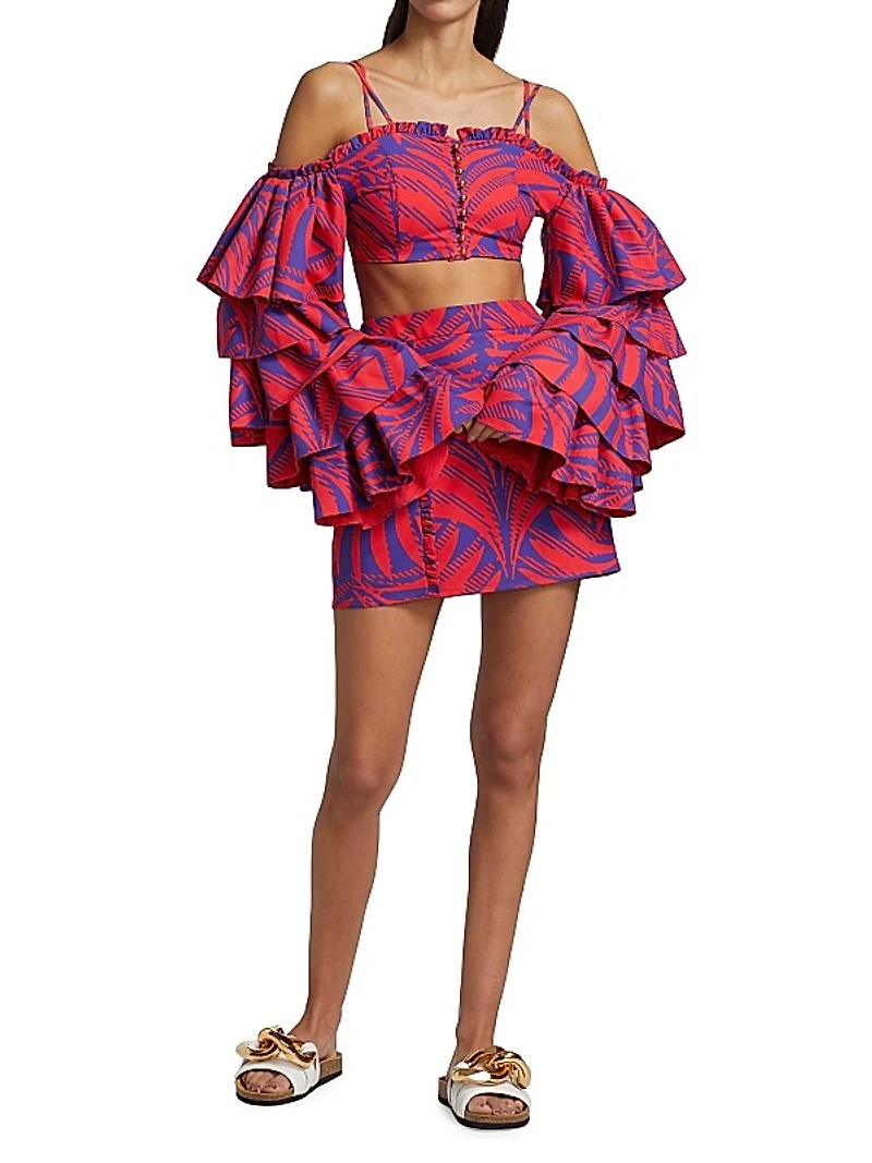 Leaf-Print Pencil Skirt