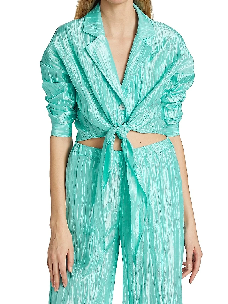 Crinkled Taffeta Tie Front Shirt