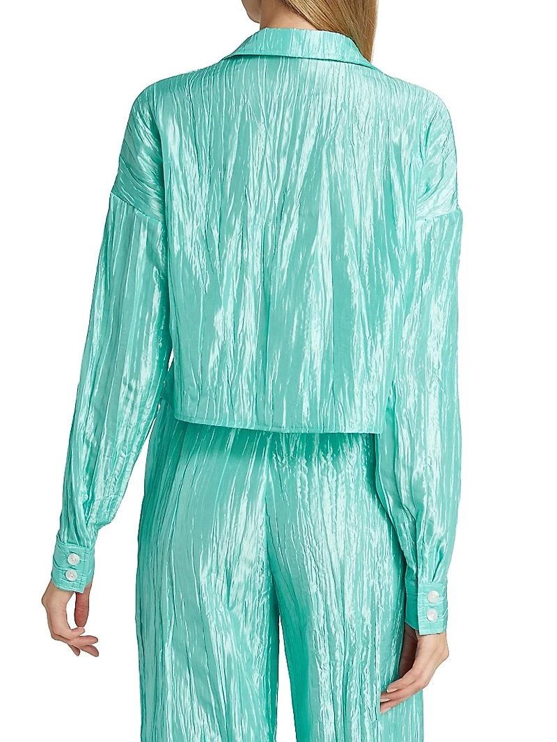 Crinkled Taffeta Tie Front Shirt