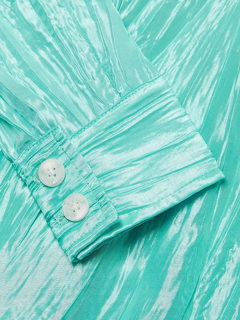 Crinkled Taffeta Tie Front Shirt