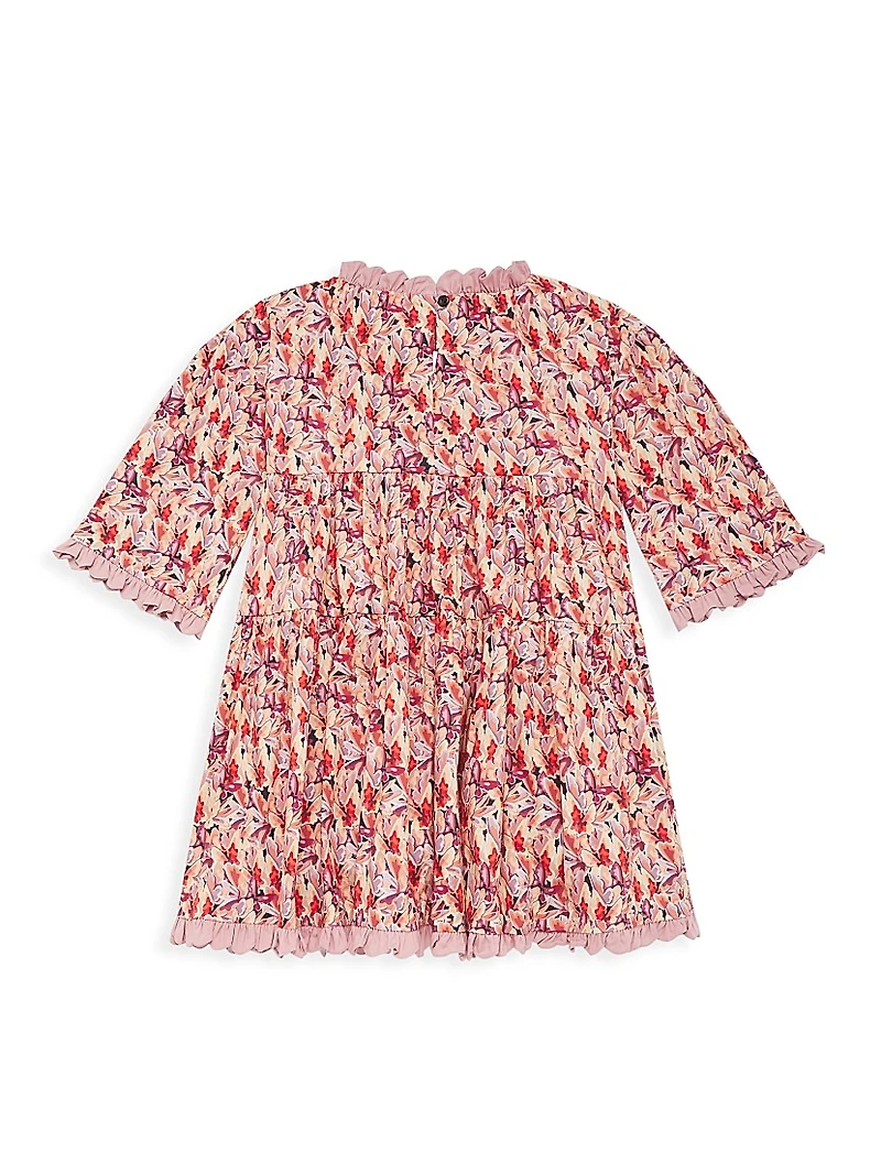 Little Girl's & Floral Three-Quarter-Sleeved Dress