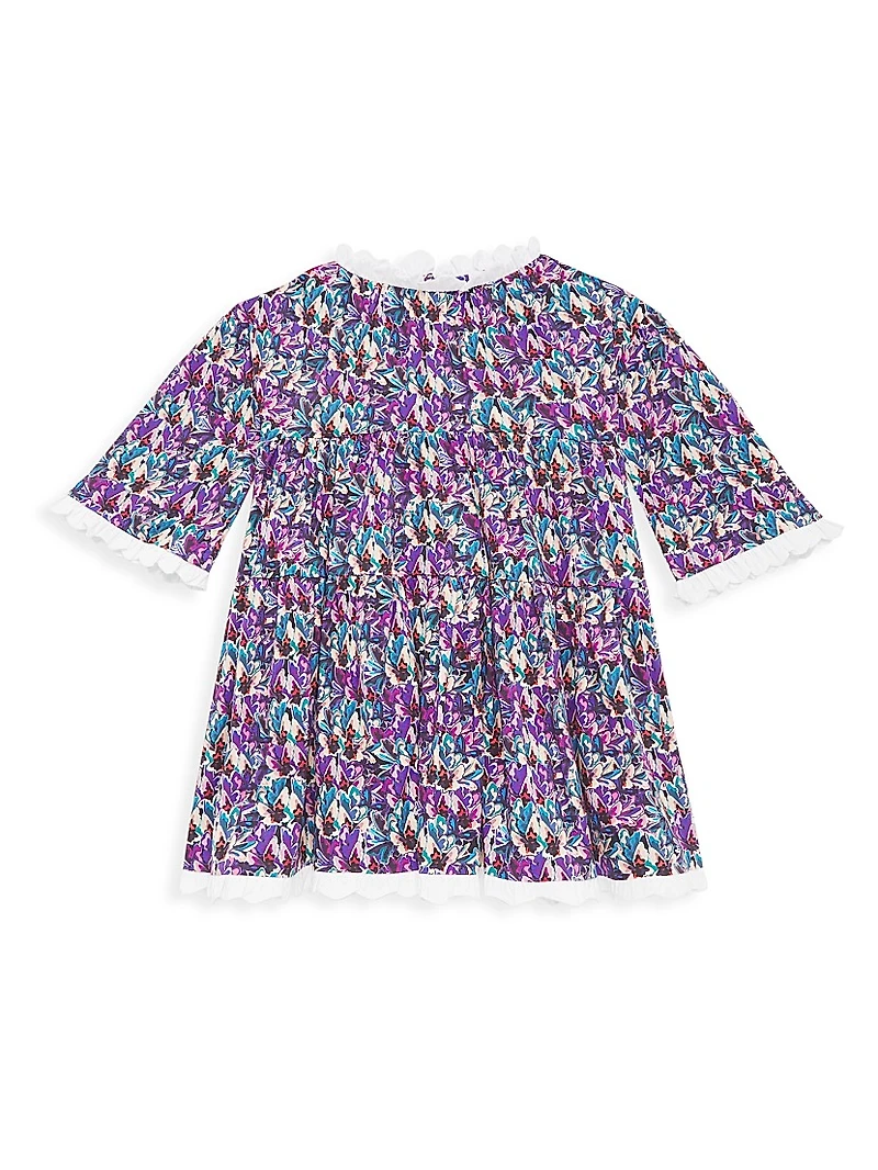 Little Girl's & Floral Three-Quarter-Sleeved Dress