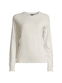 Distressed Cotton & Cashmere Knit Pullover Sweatshirt