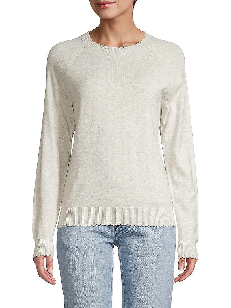 Distressed Cotton & Cashmere Knit Pullover Sweatshirt