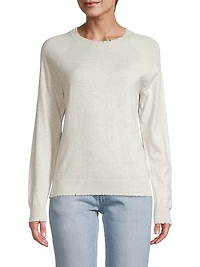 Distressed Cotton & Cashmere Knit Pullover Sweatshirt