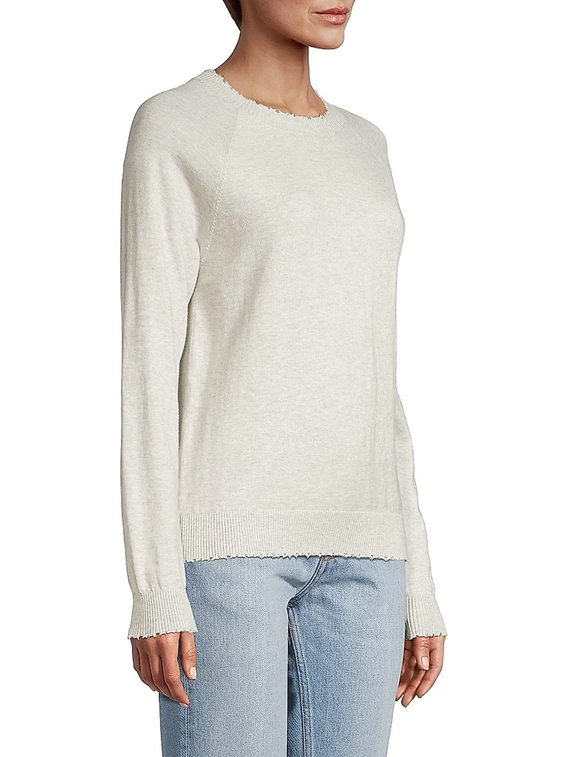 Distressed Cotton & Cashmere Knit Pullover Sweatshirt