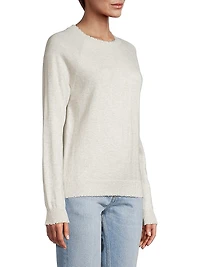 Distressed Cotton & Cashmere Knit Pullover Sweatshirt