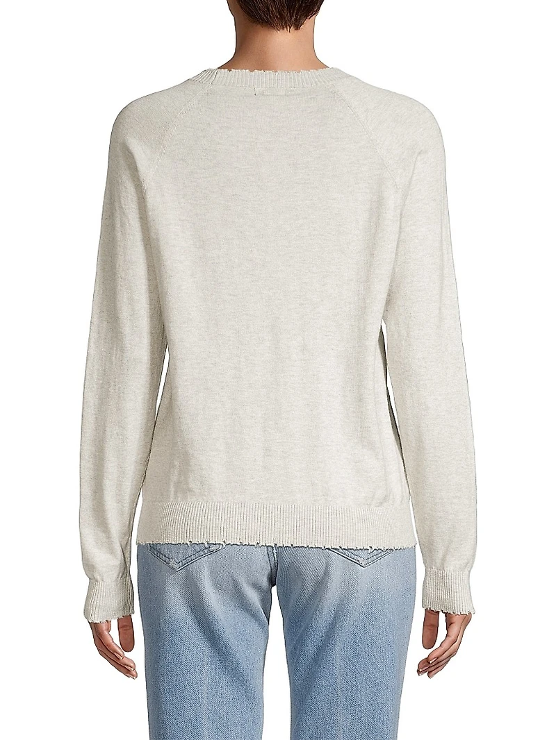 Distressed Cotton & Cashmere Knit Pullover Sweatshirt