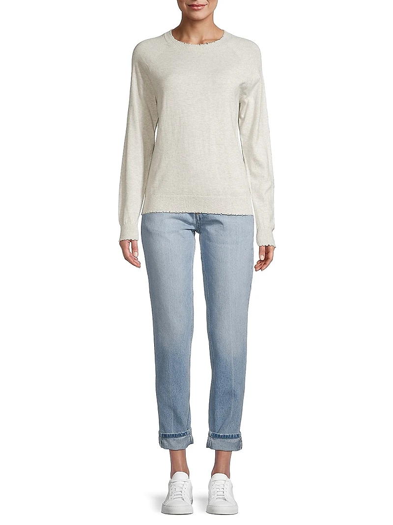 Distressed Cotton & Cashmere Knit Pullover Sweatshirt