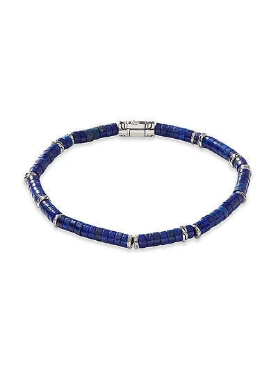 Sterling Silver & Lapis Lazuli Heishi Beaded Bracelet