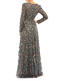 Bead & Sequin-Embellished A-Line Gown