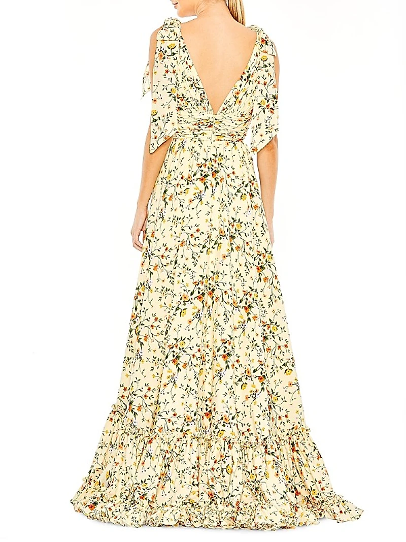 Tiered Sleeveless Floral Print Gown