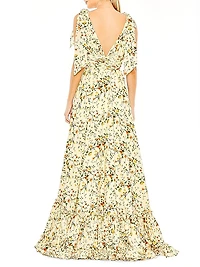 Tiered Sleeveless Floral Print Gown