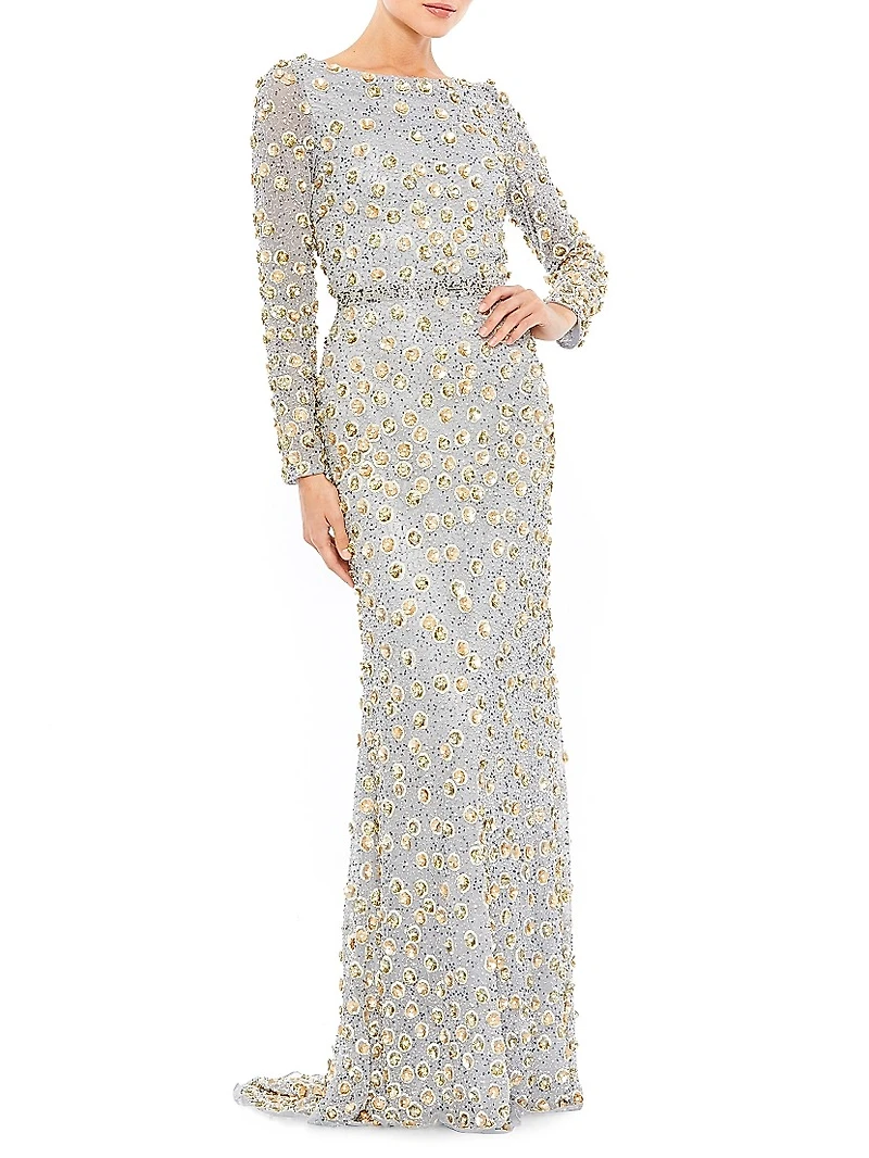 Beaded Trailing Hem Gown