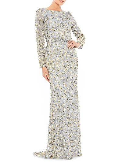 Beaded Trailing Hem Gown