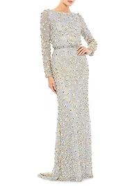 Beaded Trailing Hem Gown