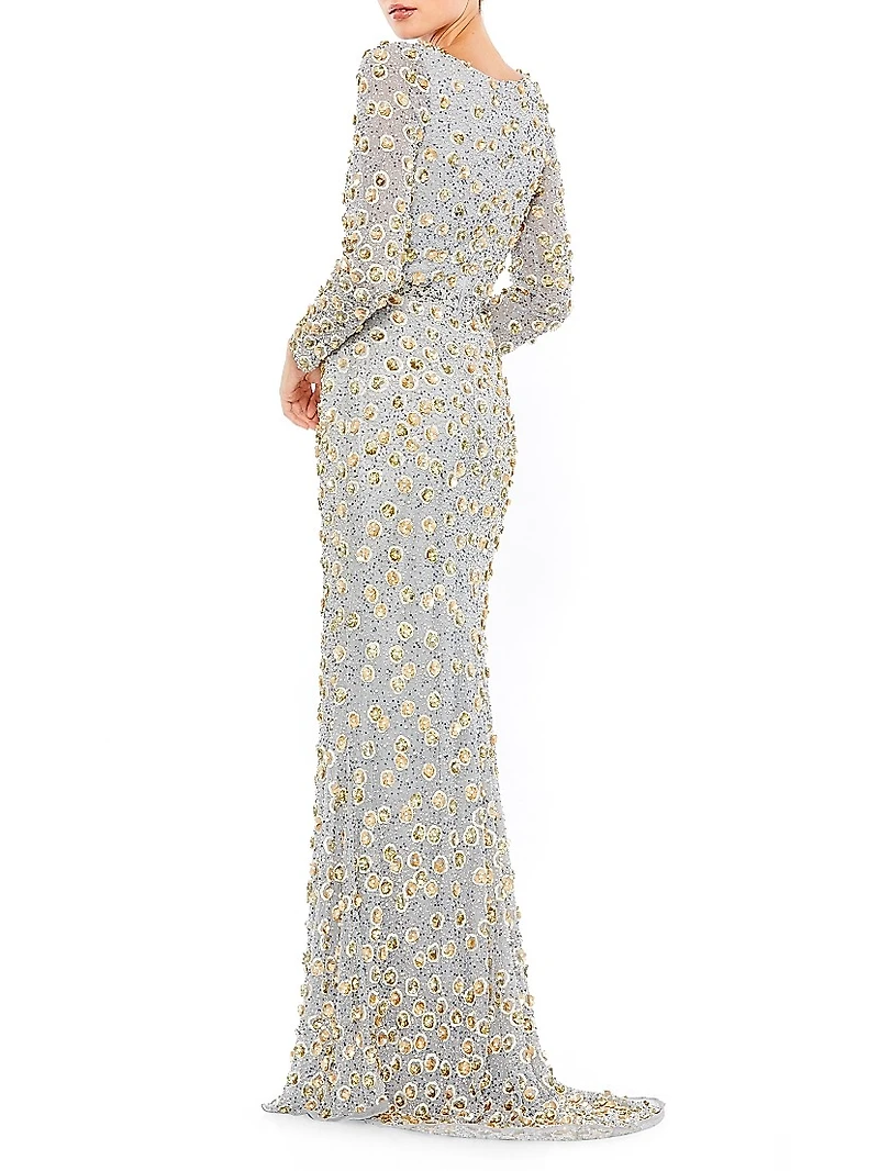 Beaded Trailing Hem Gown
