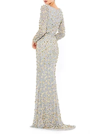 Beaded Trailing Hem Gown