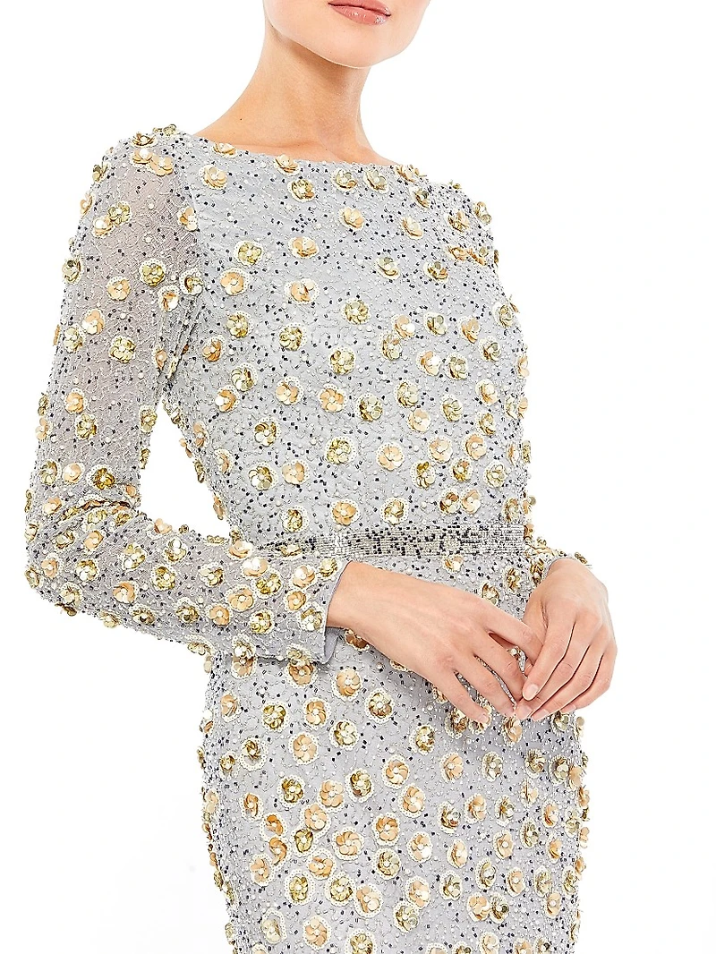 Beaded Trailing Hem Gown